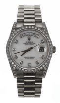Rolex Oyster Perpetual Day-Date 18ct white gold diamond set gentleman's wristwatch, reference no.
