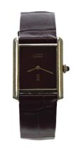 Must de Cartier Tank silver-gilt manual wind lady's wristwatch, case no. 6 112xxx, burgundy dial,