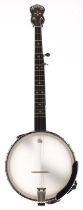 Modern Grafton left-handed five string open back banjo, with 11" skin, mother of pearl geometric