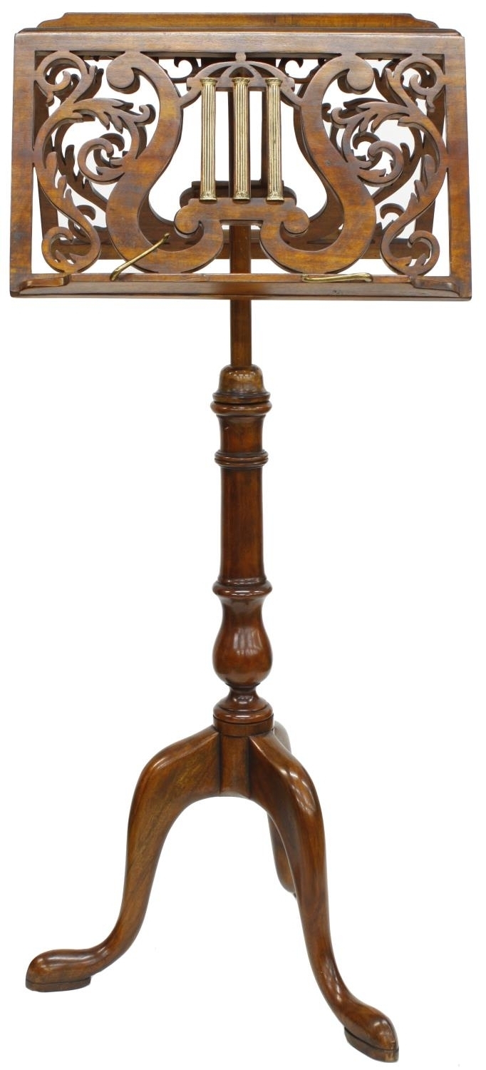 Good Victorian mahogany adjustable duet music stand, the ledges pierced with scrolling foliage - Image 2 of 2