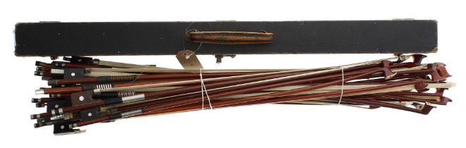 Bundle of bows; also a double bow case with leather handle