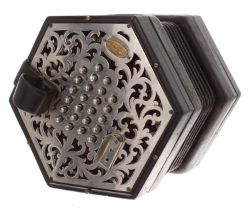 Good C. Wheatstone & Co English concertina, with forty-eight metal buttons on foliate pierced