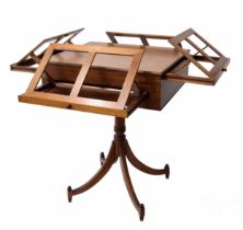 Good mid-20th century Regency style mahogany quartet table music stand, the rectangular top fitted