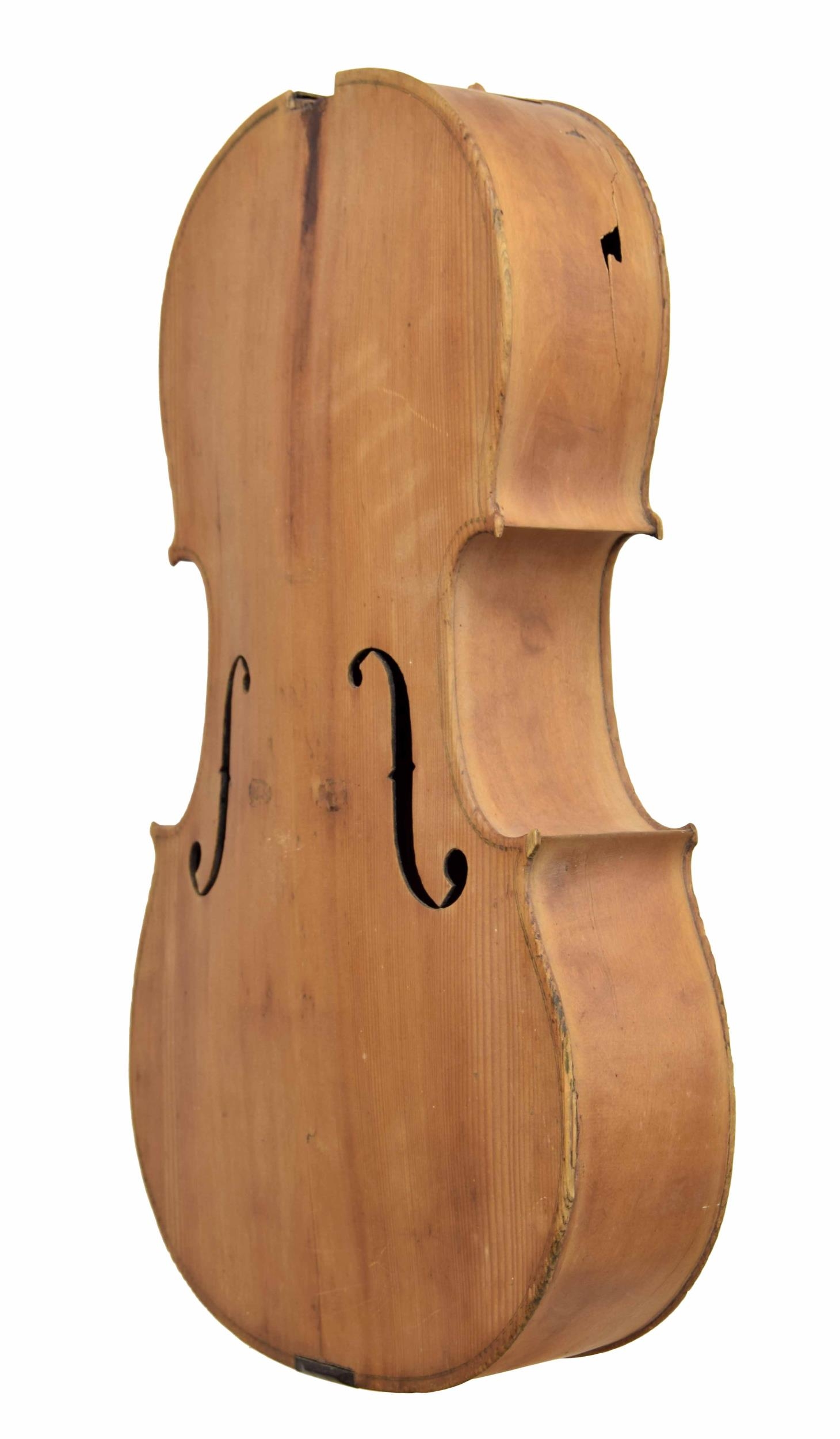 Old unvarnished violoncello body in need of restoration, 29 1/2", 74.90cm - Image 2 of 3