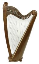 Good contemporary Teifi walnut harp, with maple sound board and bearing the Teifi Telynau Harps logo