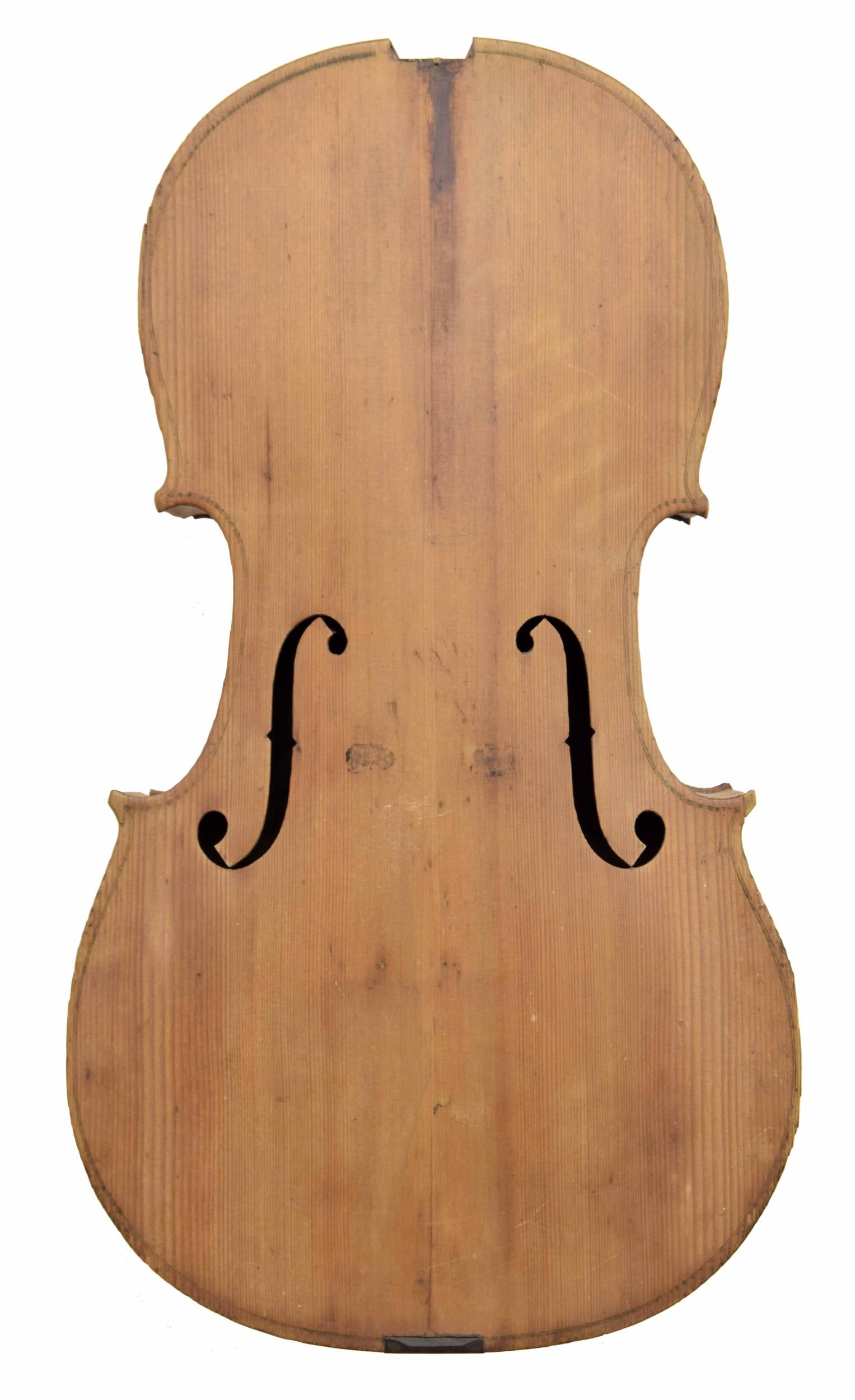 Old unvarnished violoncello body in need of restoration, 29 1/2", 74.90cm