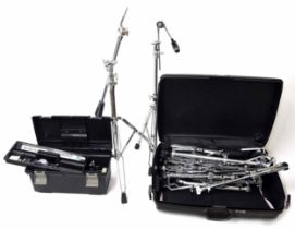 Good selection of drum hardware, to include a Pearl double kick bass drum pedal, heavy duty Pearl