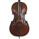 Interesting 18th century violoncello bearing a repairer's label dated 2017; also stamped faintly,