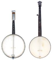 S.S. Stewart Universal Favourite five string banjo, with maker's ivorine plaque screwed to the perch