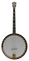 Good Vega Artist Tenor banjo, with segmented satinwood inlaid resonator, foliate carved heel and