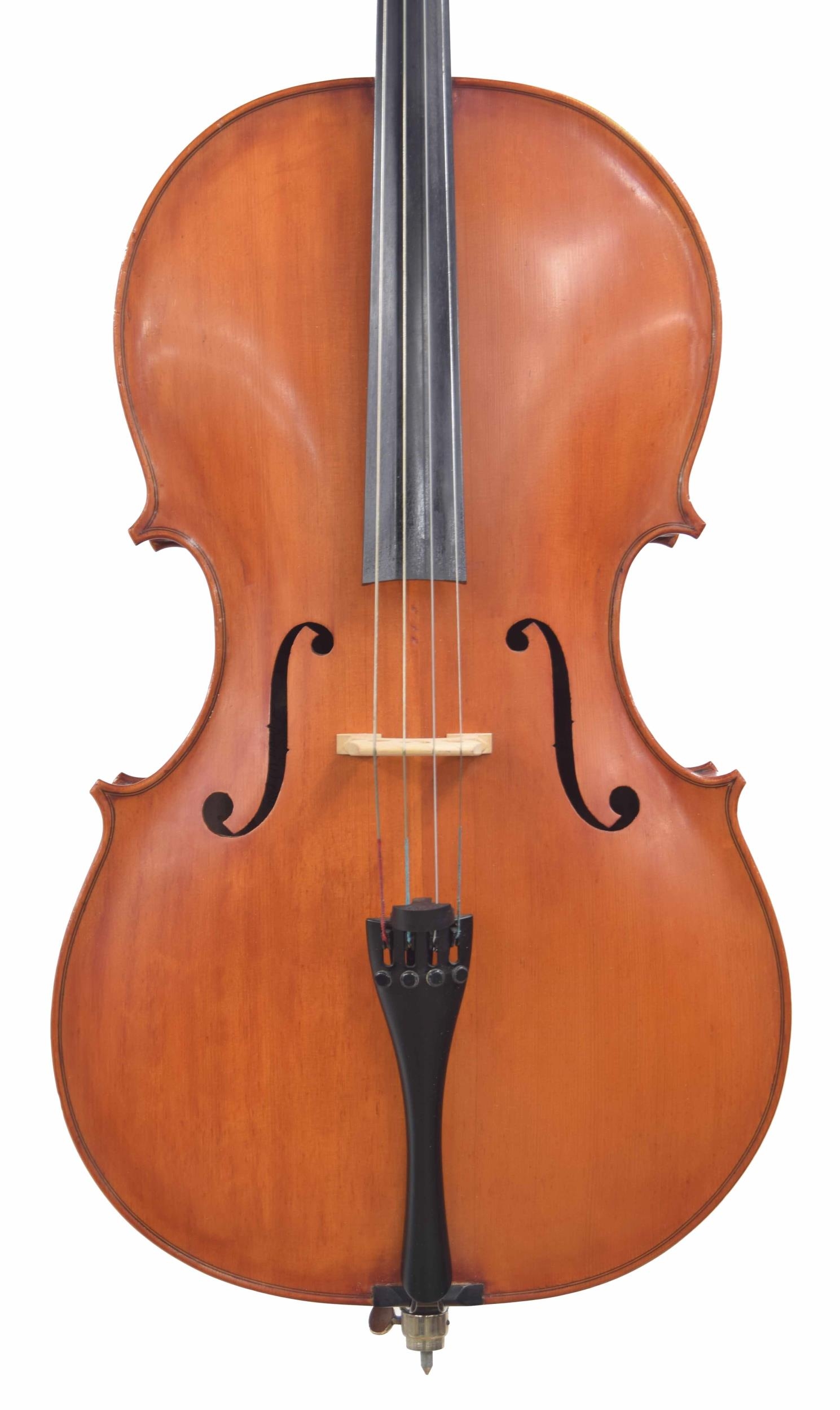 Contemporary English violoncello by and labelled Malcolm Rae, Leicester (r) 1986, the two piece back