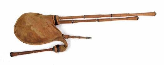 Set of Flemish 'Brueghel' bagpipes by Victor Nerynx, Bruxelles, the two drones and the mouthpiece of