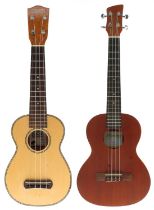 Contemporary Makai ukulele, Model LK-70E, with plush lined case; also another contemporary Brunswick
