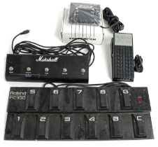 Roland FC-100 foot controller pedal; together with a Marshall six pin guitar amplifier foot