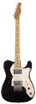 Fender Telecaster Thinline electric guitar, made in USA, circa 1975; Body: black refinish, lacquer