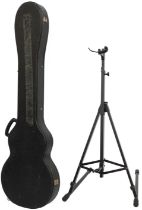 Bass guitar hard case; together with a Stagg double bass stand (2)