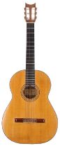 1962 A A Jones classical guitar; Back and sides: Indian rosewood, hairline to lower bout, further