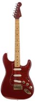 1980 Fender The Strat electric guitar, made in USA; Body: ruby red metallic finish, dings and