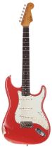 1961 Fender Stratocaster electric guitar, made in the USA; Body: fiesta red relic refinish, trem