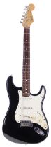 1989 Fender American Standard Stratocaster electric guitar, made in USA; Body: black finish, minor