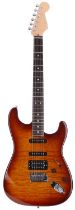 2009 Fender American Deluxe QMT Stratocaster electric guitar, made in USA; Body: tobacco sunburst