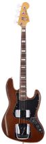 1978 Fender Jazz Bass guitar, made in USA; Body: Mocha brown finish, a few small dings but generally