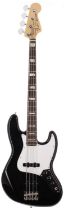 2008 Fender 70s Jazz Bass guitar, made in Mexico; Body: black finish; Neck: maple with small ding