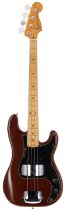 1978 Fender Precision Bass guitar, made in USA; Body: brown finish, finish wear to arm contour,