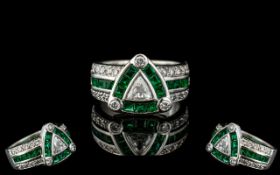 18ct White Gold Contemporary Emerald & D