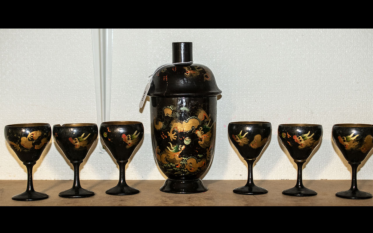 Chinese Papier Mache Cocktail Shaker Set