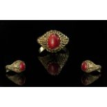 18ct Gold - Attractive Red Coral Set Dre