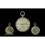 An Omega Pocket Watch, white enamel dial with Roman numerals and subsidiary seconds,