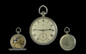 An Omega Pocket Watch, white enamel dial with Roman numerals and subsidiary seconds,