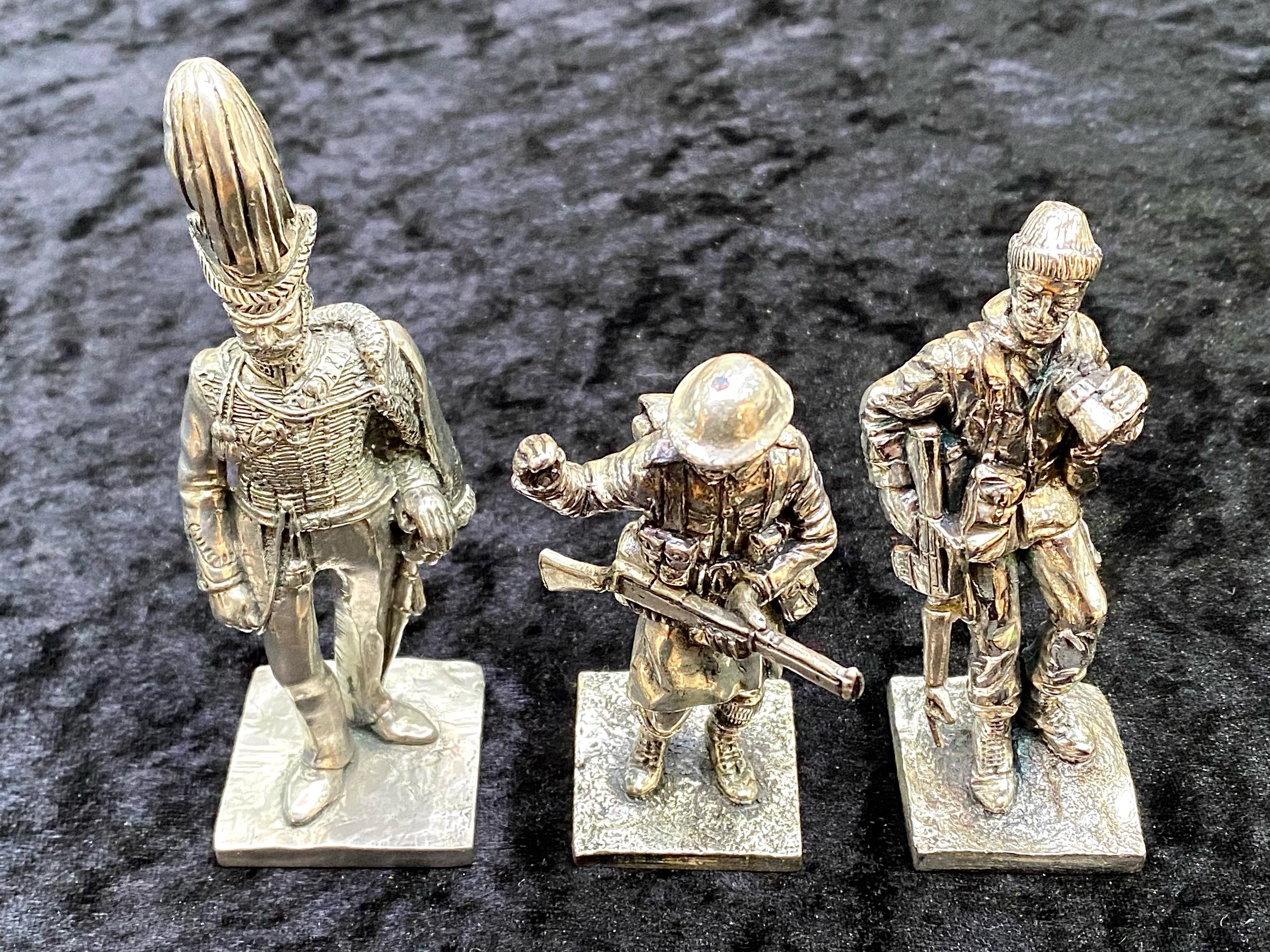 Three Silvered Metal Military Figures, well sculpted and finished, each approx. 4 inches (10cms) - Image 2 of 4