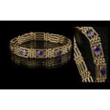 Antique Period Good Quality 15ct Gold Attractive Amethyst Set Bracelet, marked 625 - 15ct.