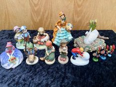 Collection of Goebel Figures, including an 8" figure of a lady with a basket of flower,