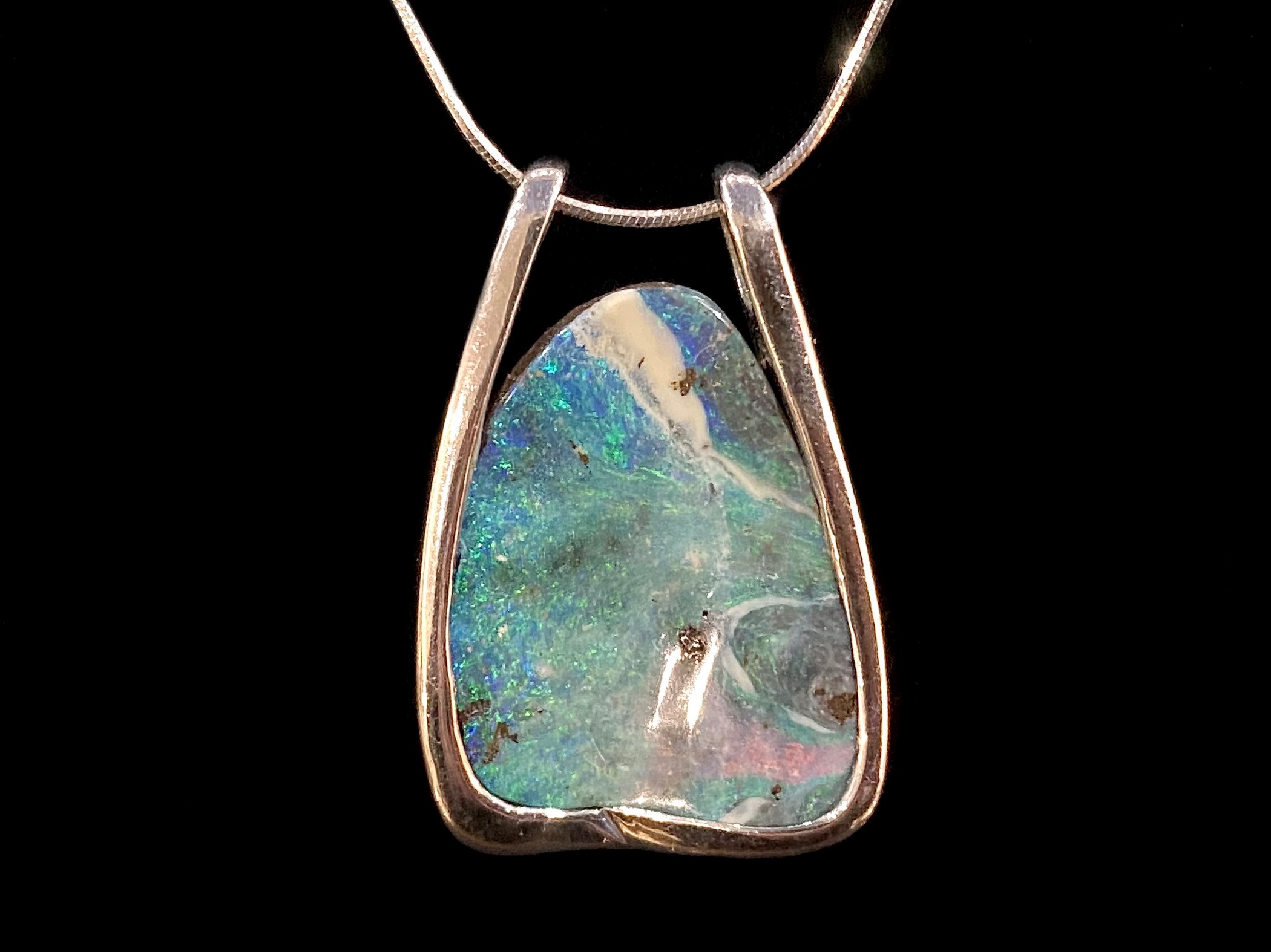 Australian Boulder Opal Necklace, set in a designer Italian silver mount,