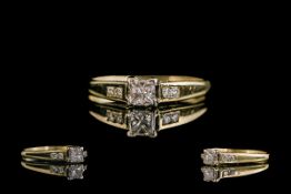 18ct Gold - Contemporary Diamond Set Dress Ring. Full Hallmark to Interior of Shank.