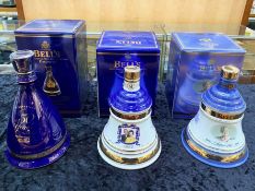 Three Bells Whisky Decanters with Contents,