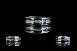 Ladies 9ct White Gold Contemporary Designed Diamond Set Band Ring. Full Hallmark Shank.