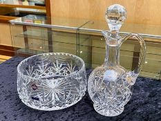 Webb Continental Imported Hand Cut Glass Decanter with stopper in box. Together with an Edinburgh