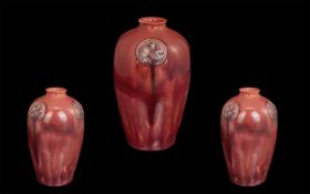 William Moorcroft Signed Pink Flamminian Ware Foliate Roundel's Bulbous Vase, Signed to Base. c.