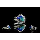 14ct White Gold Attractive Modern Designed Opal Set Dress Ring. Marked 14ct to Shank.