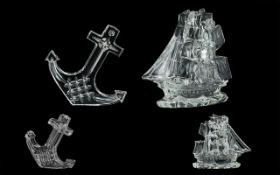 A Waterford Lead Crystal Clear Glass Model of A Galleon Ship measuring 16 by 16 cms.