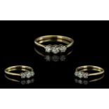 18ct Gold - 3 Stone Diamond Set Ring. The Three European Cut Diamond of Good Colour / Clarity.