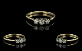 18ct Gold - 3 Stone Diamond Set Ring. The Three European Cut Diamond of Good Colour / Clarity.