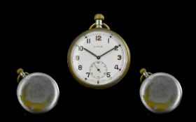 Cyma Military Keyless Open Faced Pocket Watch. G.S.T.P M94245 To Back Cover.
