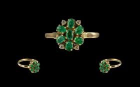 14ct Gold Attractive Emerald and Diamond Set Ring marked 14ct to shank.