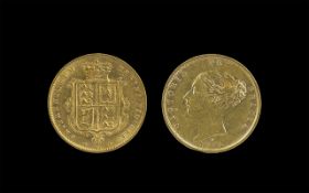Queen Victoria 22ct Gold Young Head Shield Back Half Sovereign - Date 1876.