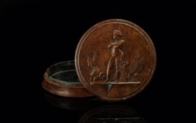 Antique Period Superb Circular Lidded Pressed Wood Table Snuff Box, with embossed image of Napoleon,